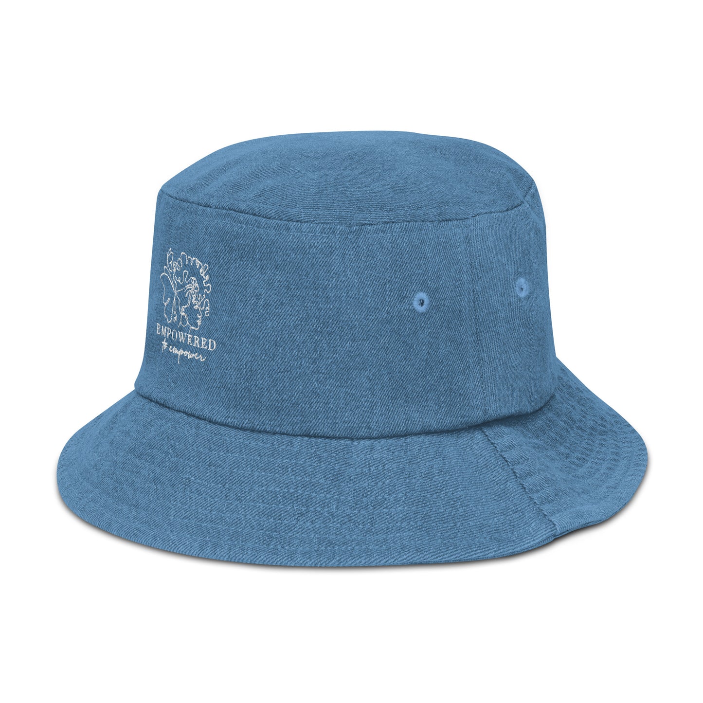 Empowered to Empower White Letters Denim bucket hat