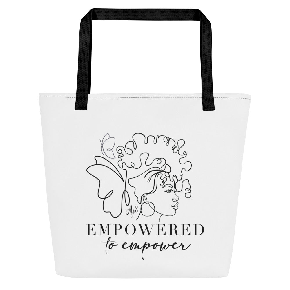 Empowered to Empower BLK Letters All-Over Print Large Tote Bag