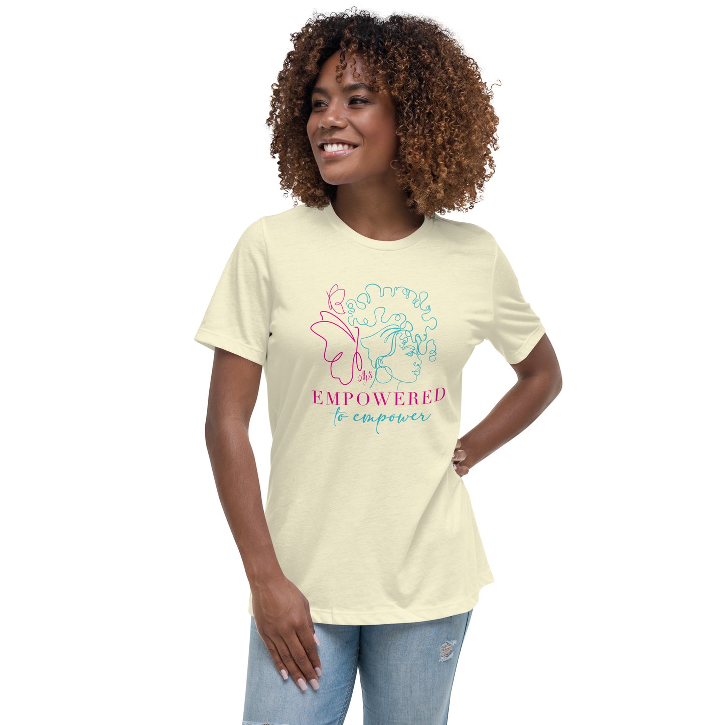 Empowered to Empower Pink and Teal Print Women's Relaxed T-Shirt