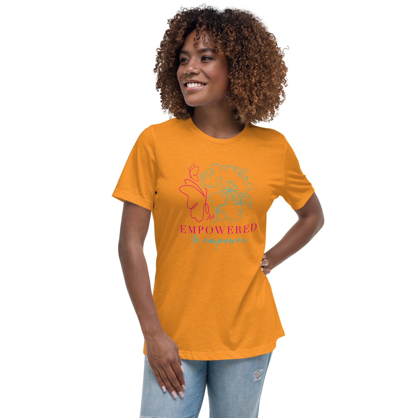 Empowered to Empower Pink and Teal Print Women's Relaxed T-Shirt