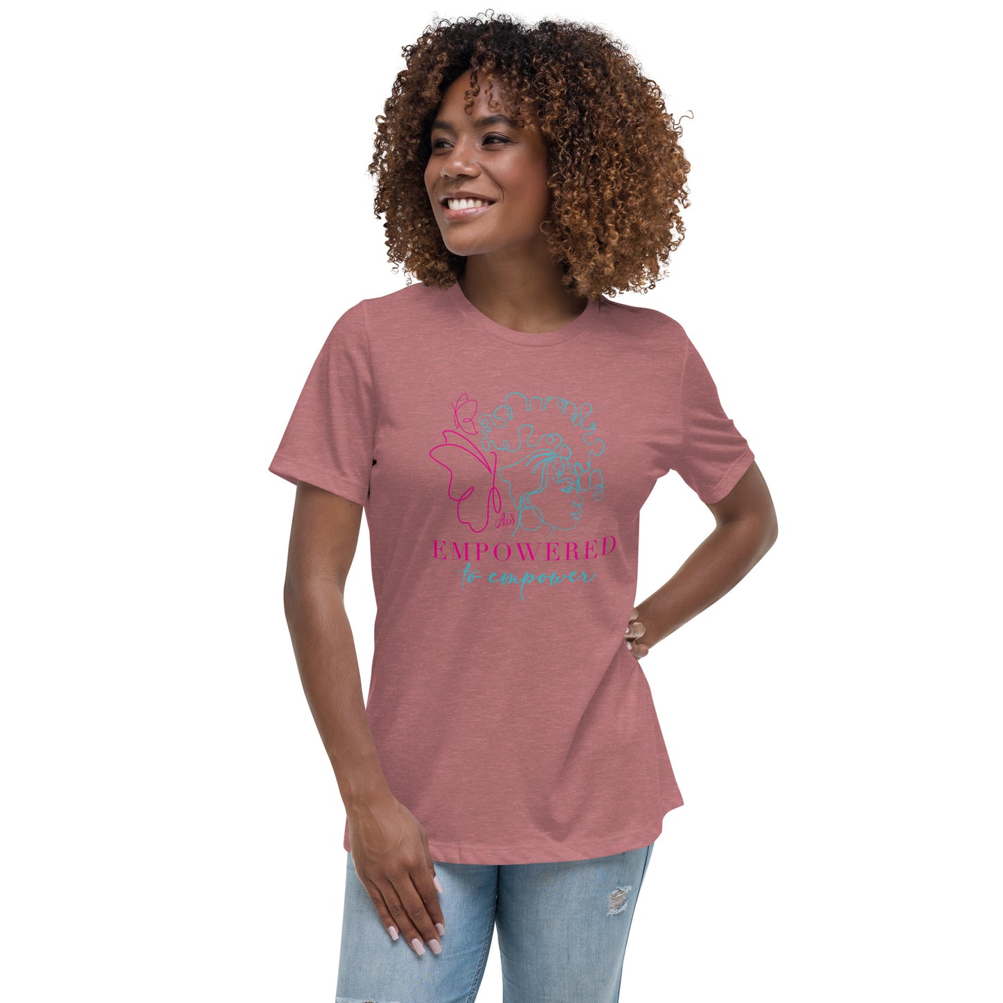 Empowered to Empower Pink and Teal Print Women's Relaxed T-Shirt