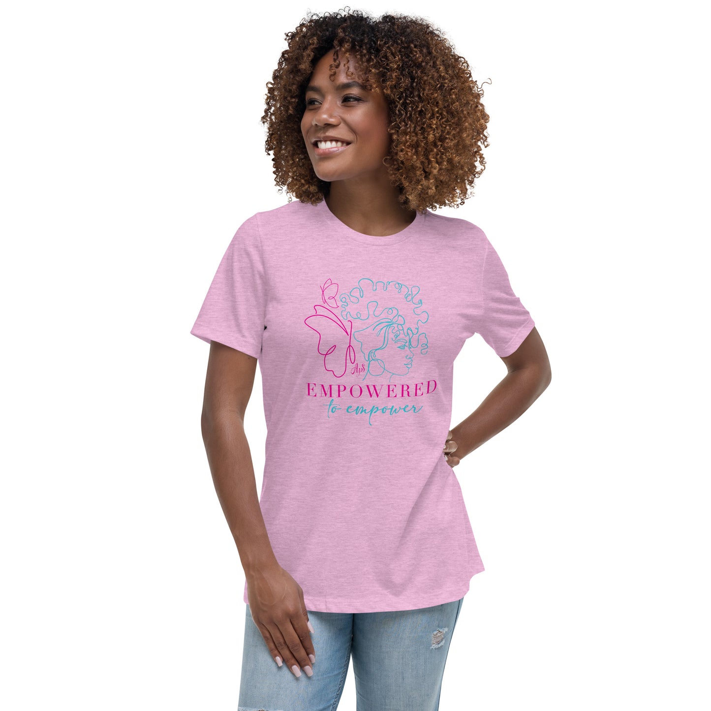 Empowered to Empower Pink and Teal Print Women's Relaxed T-Shirt