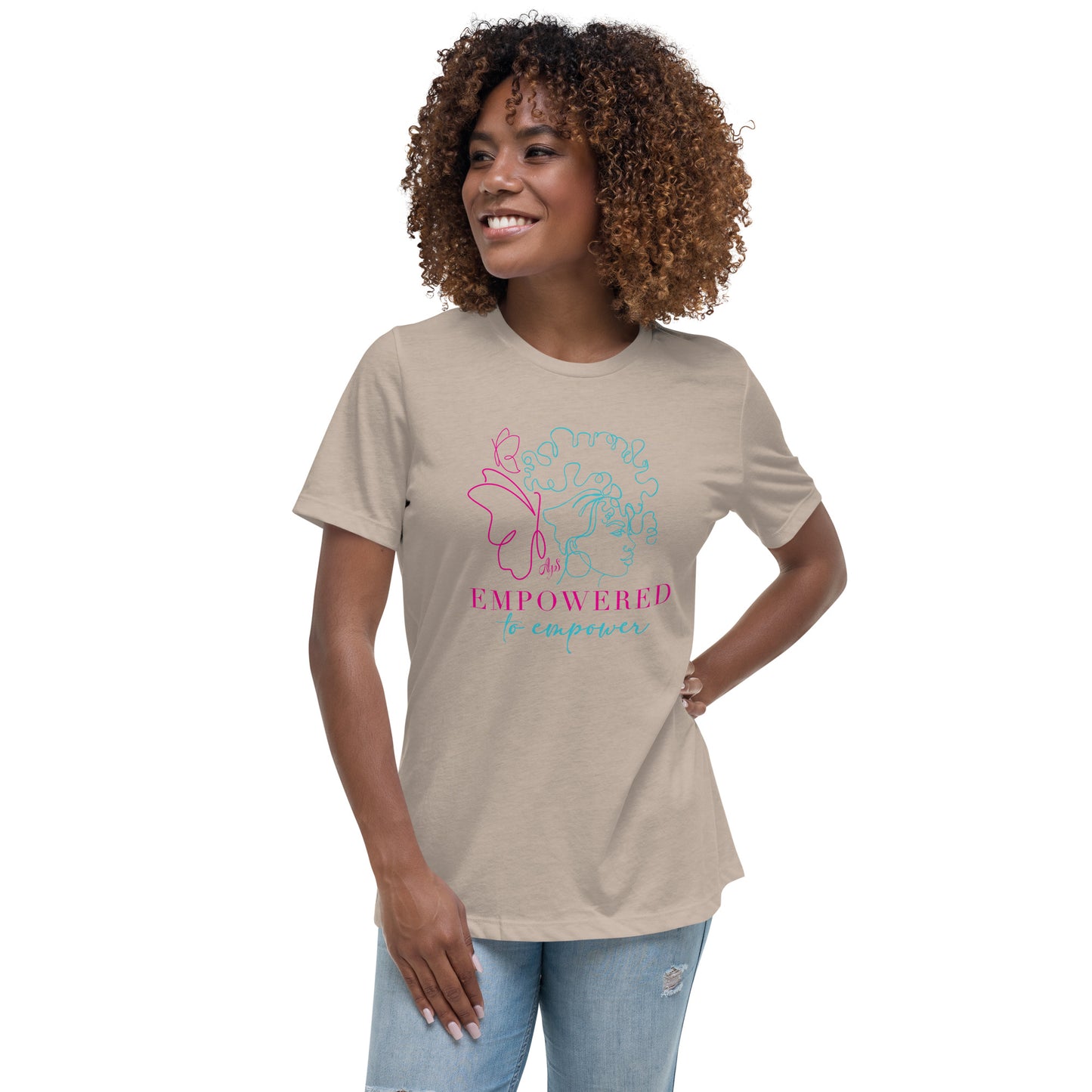 Empowered to Empower Pink and Teal Print Women's Relaxed T-Shirt