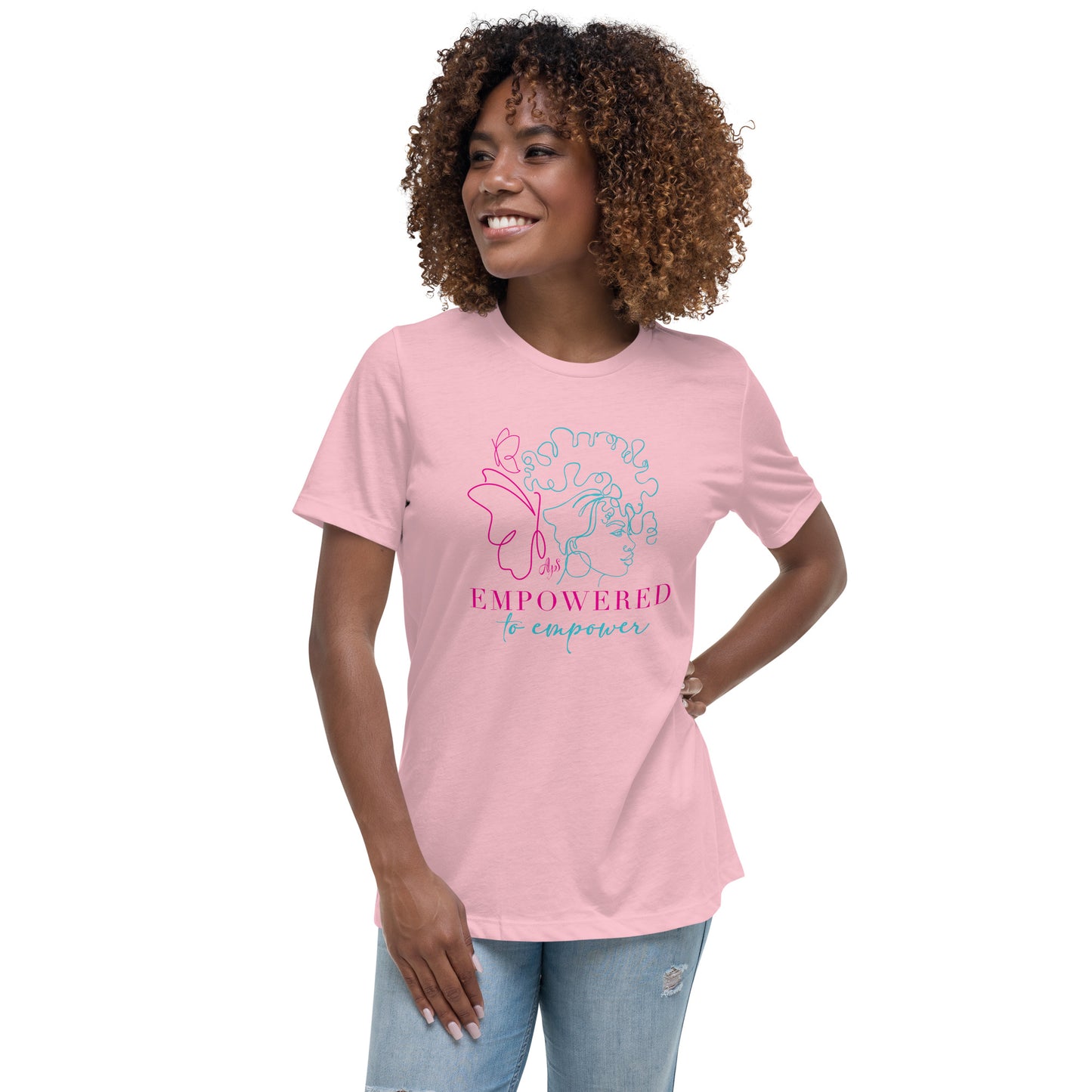 Empowered to Empower Pink and Teal Print Women's Relaxed T-Shirt